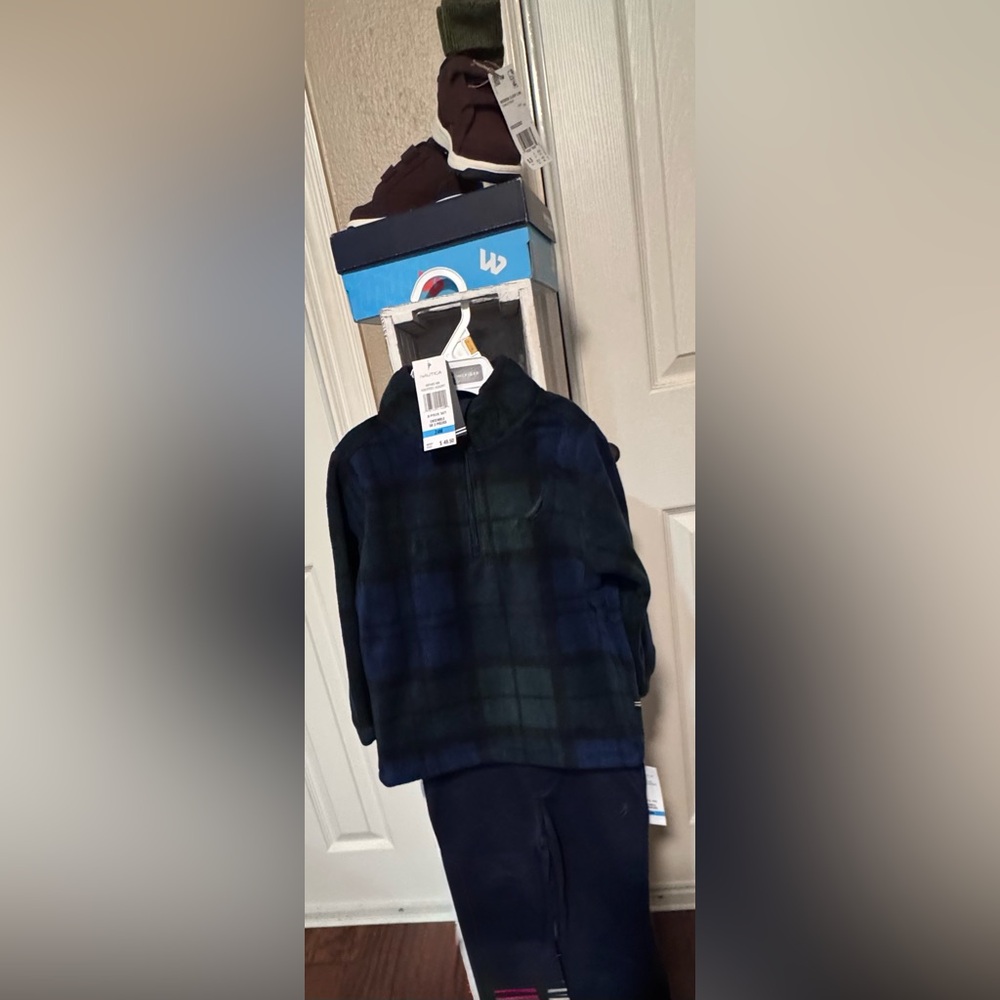 Nautica Kids' Black and Blue Plaid Puffer Jacket